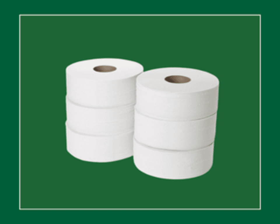 White Maxi Jumbo Toilet Rolls 2-Ply 300m Small Core