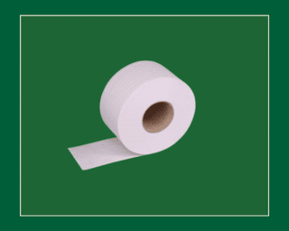 White Mini Jumbo Toilet Rolls 2-Ply 150m Large Core