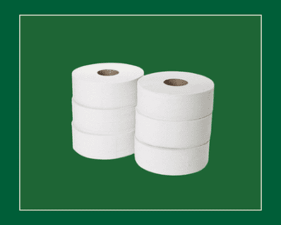 White Jumbo Toilet Rolls 2-Ply 300m Large Core