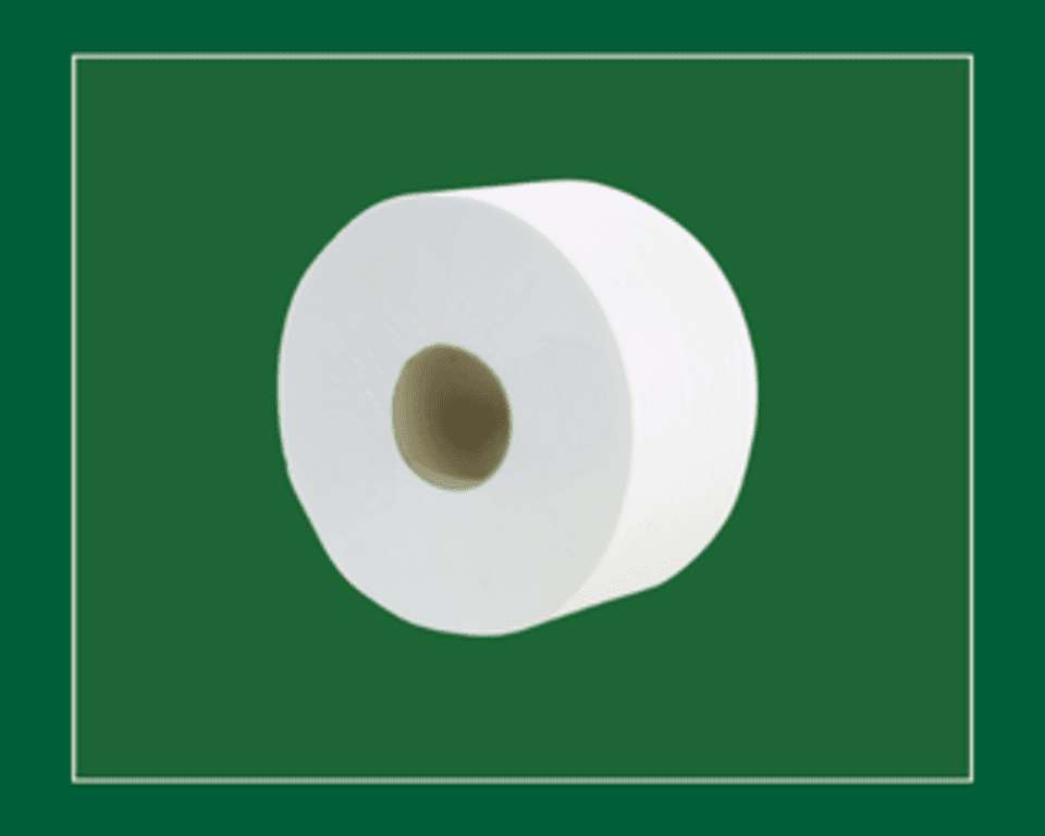 White Mini Jumbo Toilet Rolls 2-Ply 150m Small Core