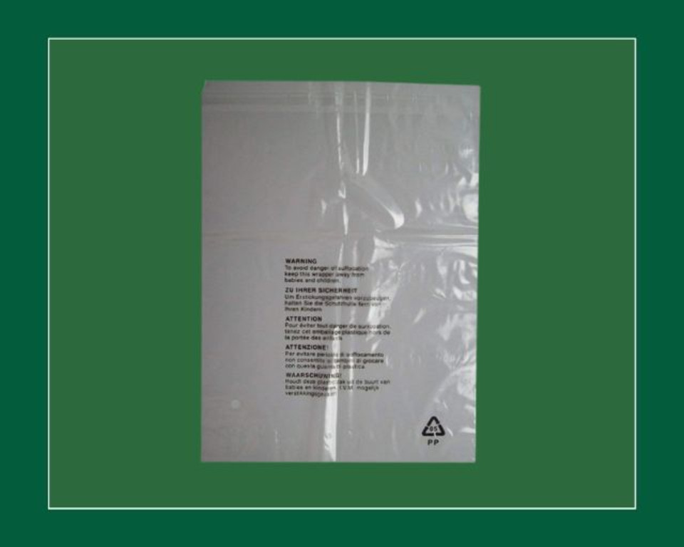 Polythene Garment Bag 356mm x 432mm (14''x17'') + 38mm (1.5'') Lip 150g